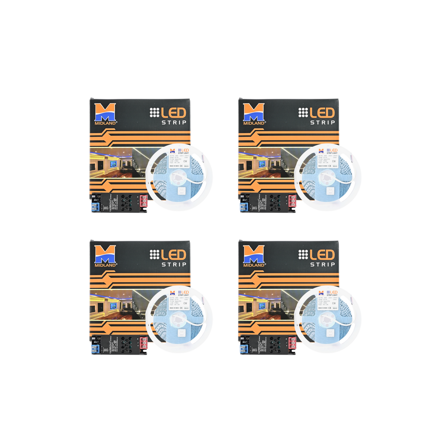 MIDLAND 2835/180 LED PER METER 12V LED STRIP LIGHT (5 MTR.) WITH DRIVER