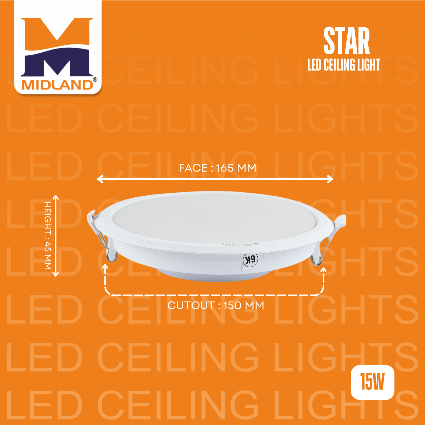 MIDLAND 15W STAR LED ROUND CEILING LIGHT