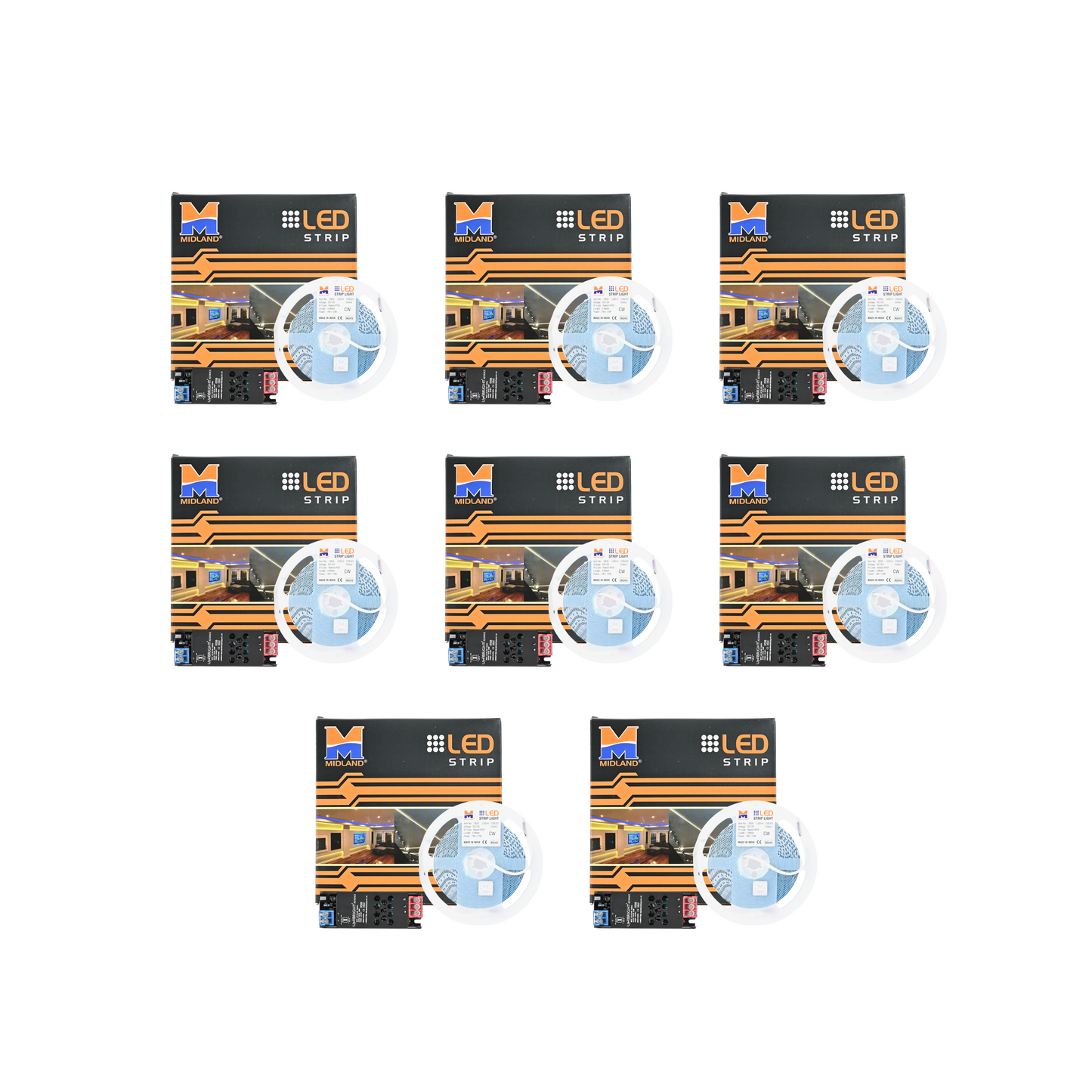 MIDLAND 2835/120 LED PER METER 12V LED STRIP LIGHT (5 MTR.) (3 IN 1-COLORS) WITH DRIVER