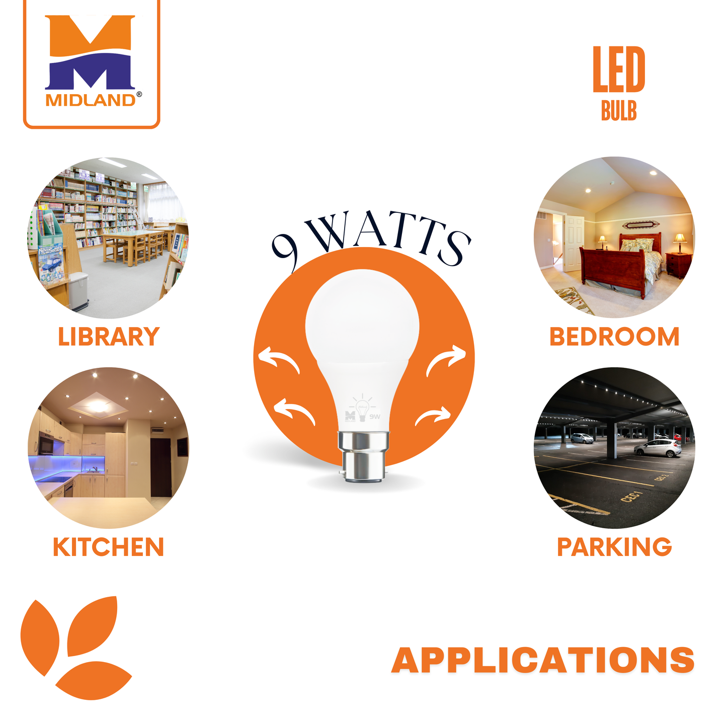 MIDLAND 9W LED BULB (B-22)