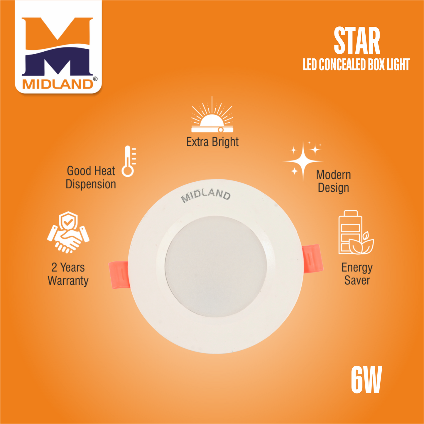 MIDLAND 6W STAR LED CONCEALED BOX LED LIGHT