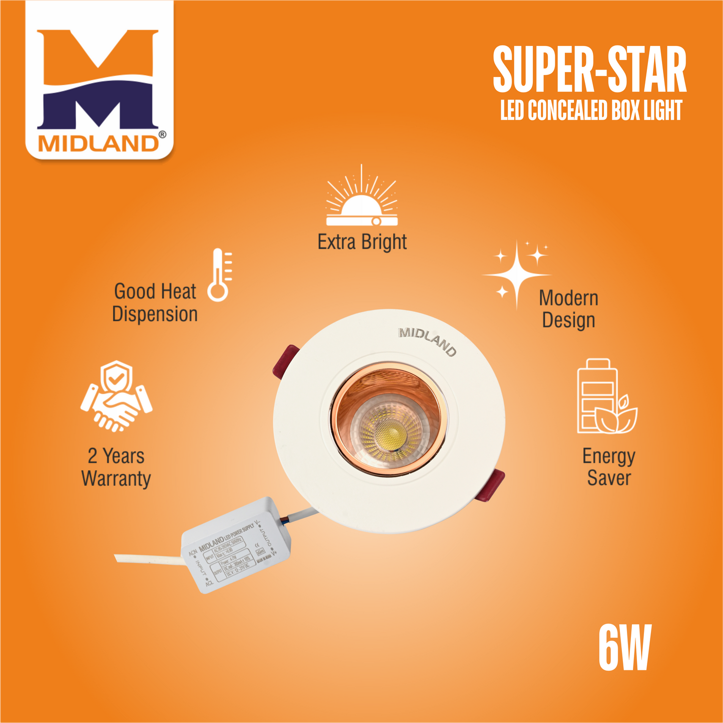 MIDLAND 6W SUPER-STAR LED CONCEALED BOX LIGHT