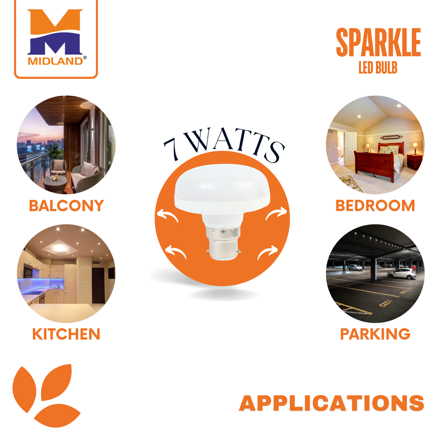 MIDLAND 7W SPARKLE LED BULB (B-22)
