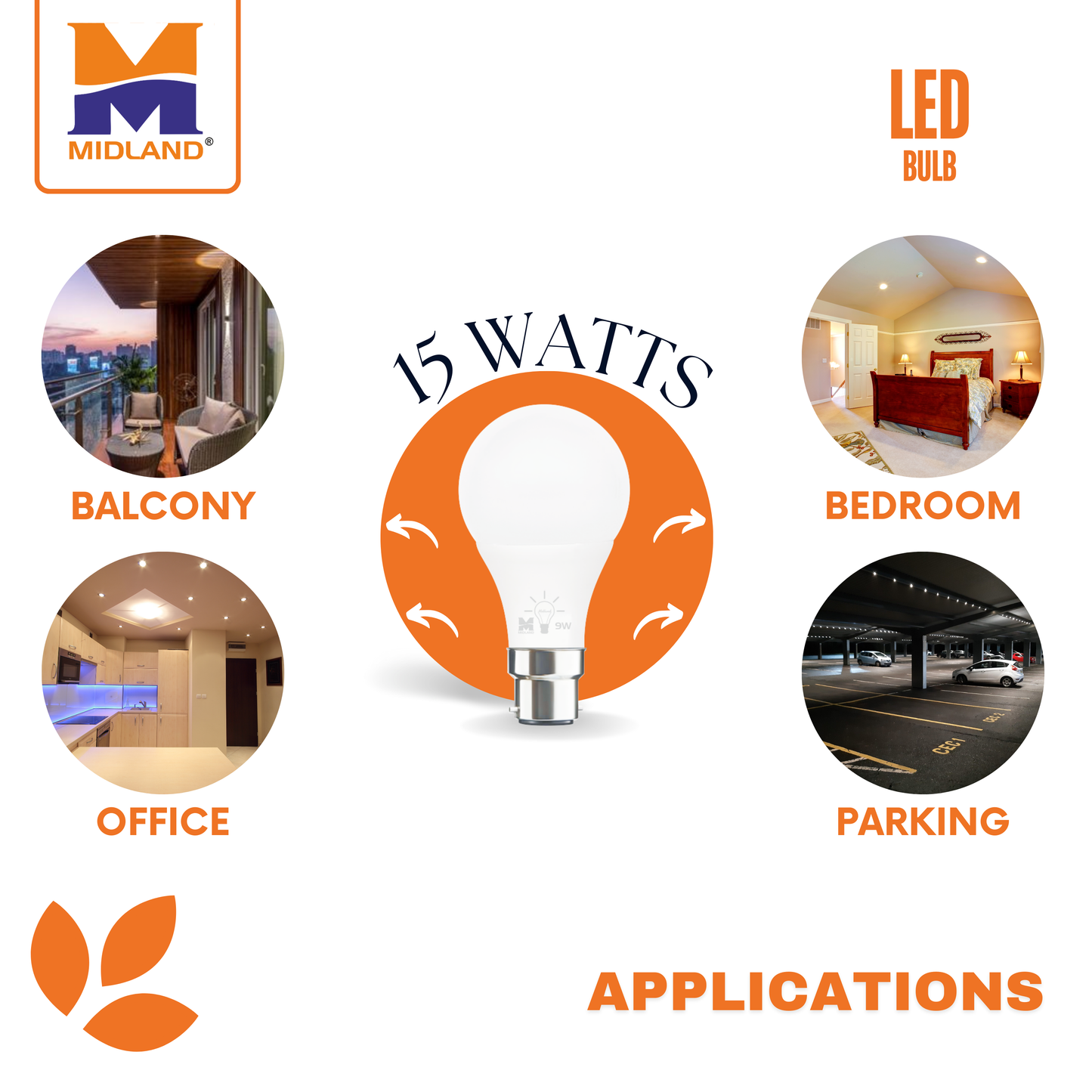 MIDLAND 15W LED BULB (B-22)