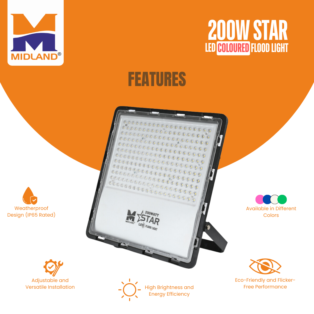 MIDLAND 200W STAR LED COLOURED FLOOD LIGHT