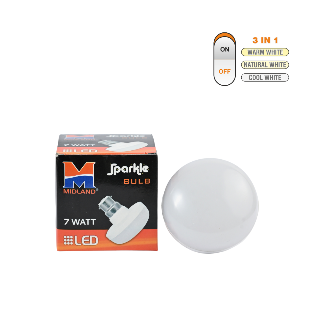 MIDLAND 7W SPARKLE 3 IN 1 LED BULB (B-22)