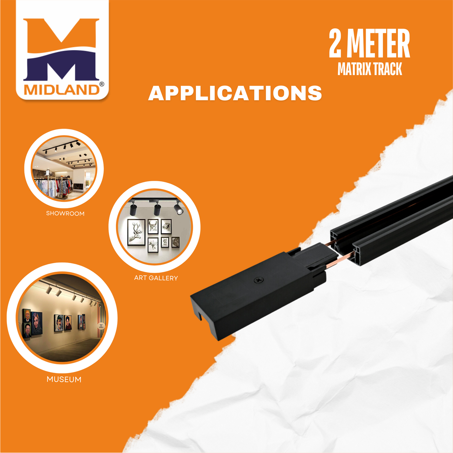 MIDLAND MATRIX 2 METER FOR LED TRACK LIGHT | BLACK