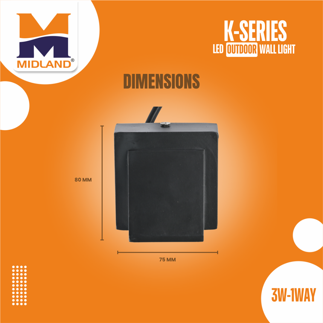 MIDLAND 3W-1WAY K SERIES OUTDOOR LED WALL LIGHT