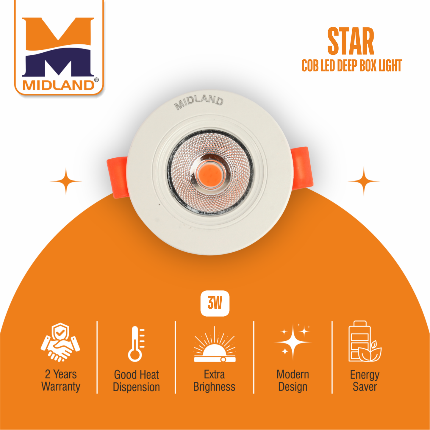 MIDLAND 3W STAR COB FIX DEEP BOX LIGHT