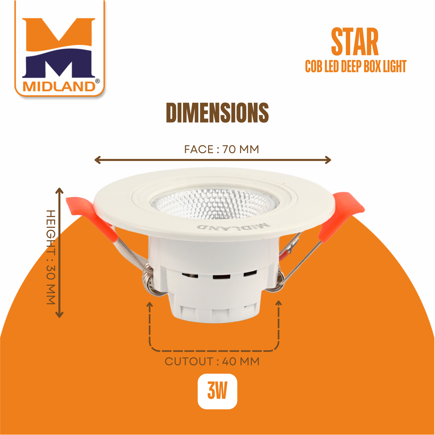 MIDLAND 3W STAR COB FIX DEEP BOX LIGHT