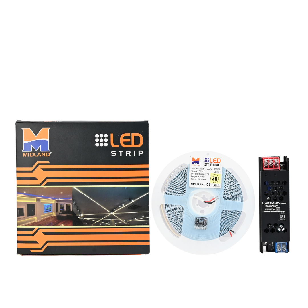MIDLAND 2835/180 LED PER METER 12V LED STRIP LIGHT (5 MTR.) WITH DRIVER