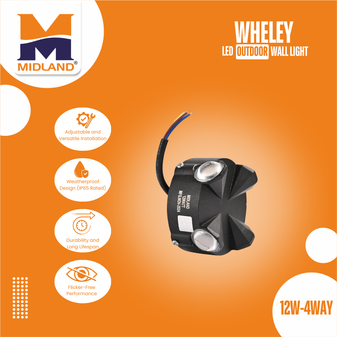 MIDLAND 12W-4WAY WHELEY OUTDOOR LED WALL LIGHT