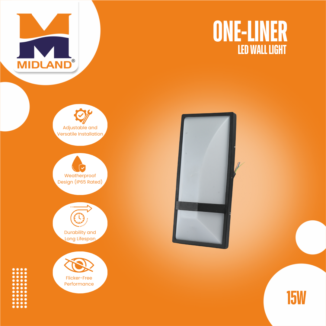 MIDLAND 15W BULKHEAD ONE-LINER LED WALL LIGHT