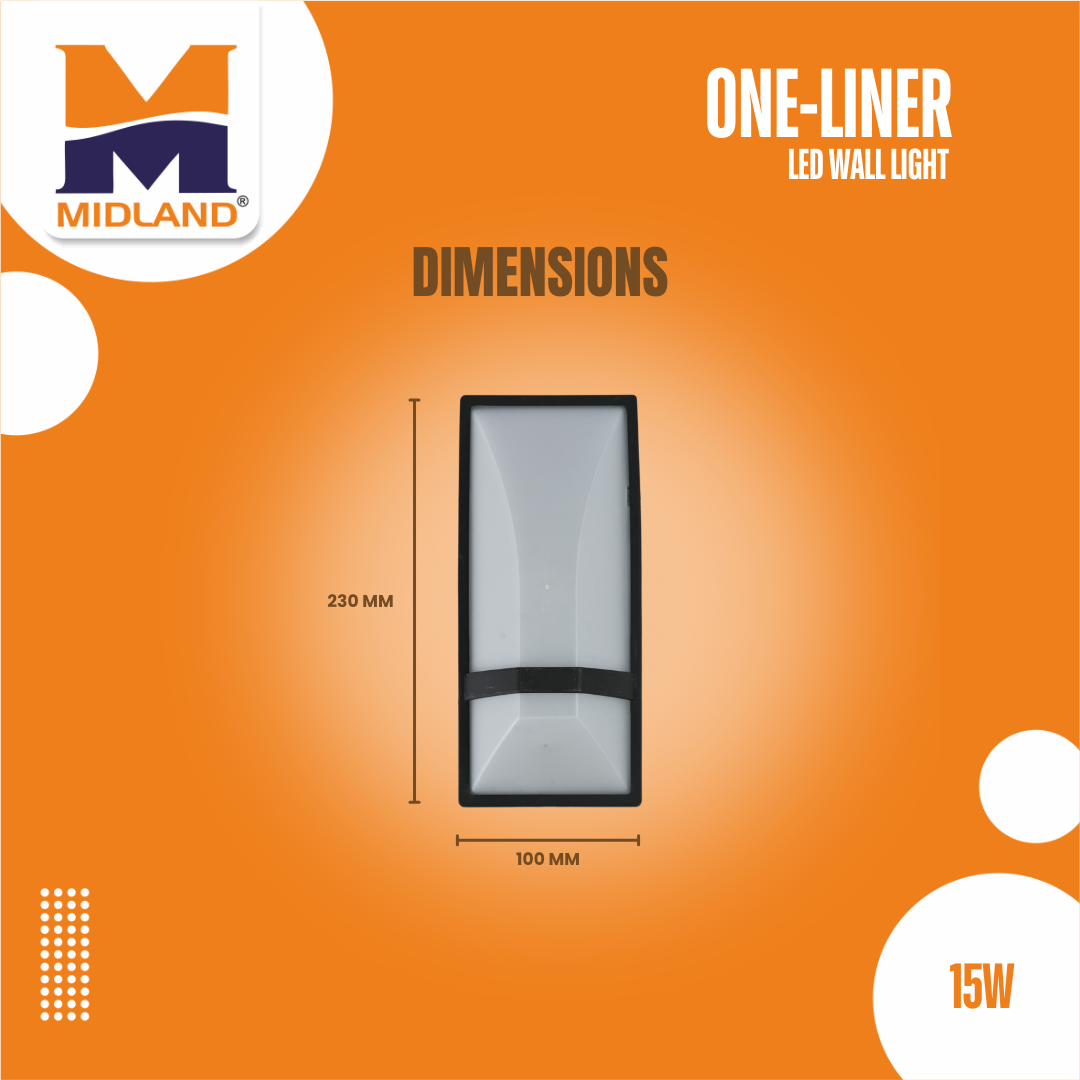 MIDLAND 15W BULKHEAD ONE-LINER LED WALL LIGHT