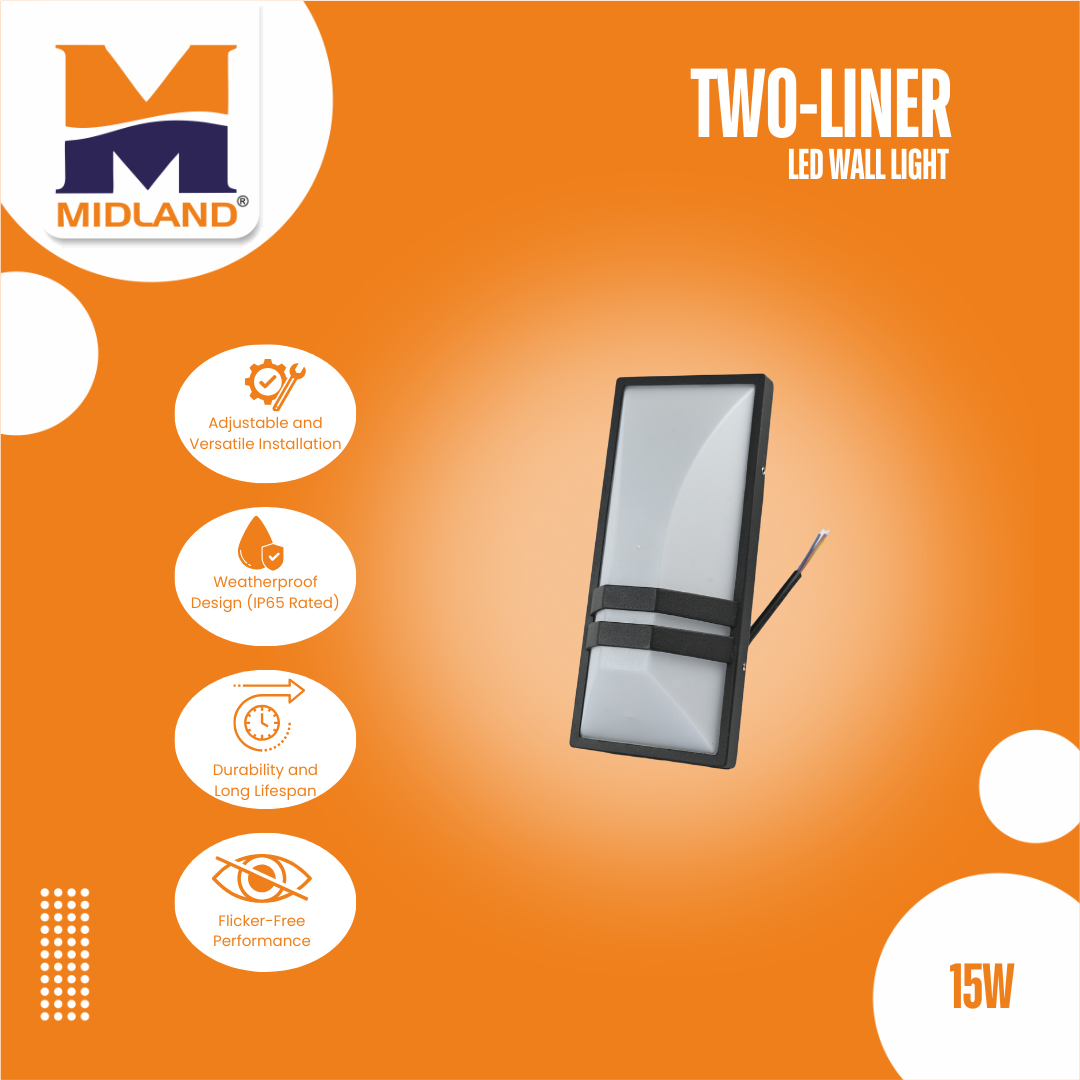 MIDLAND 15W BULKHEAD TWO-LINER LED WALL LIGHT