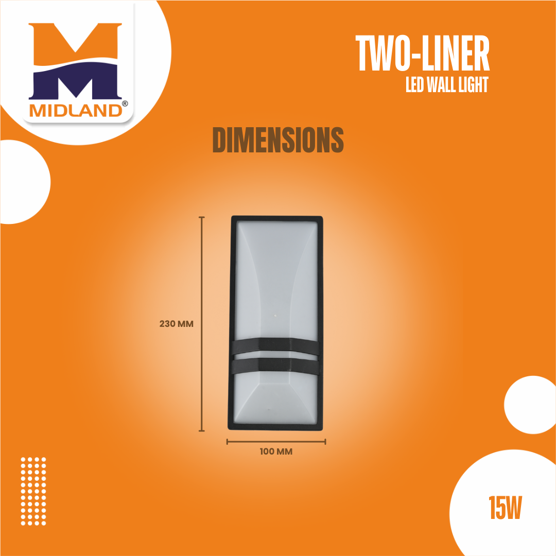 MIDLAND 15W BULKHEAD TWO-LINER LED WALL LIGHT