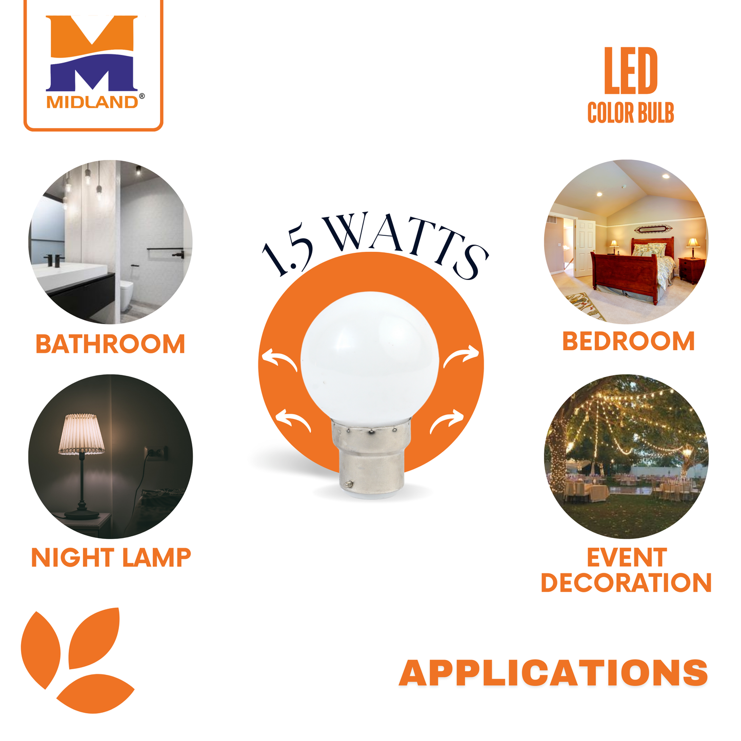 MIDLAND 1.5W LED COLOR BULB  (B-22)