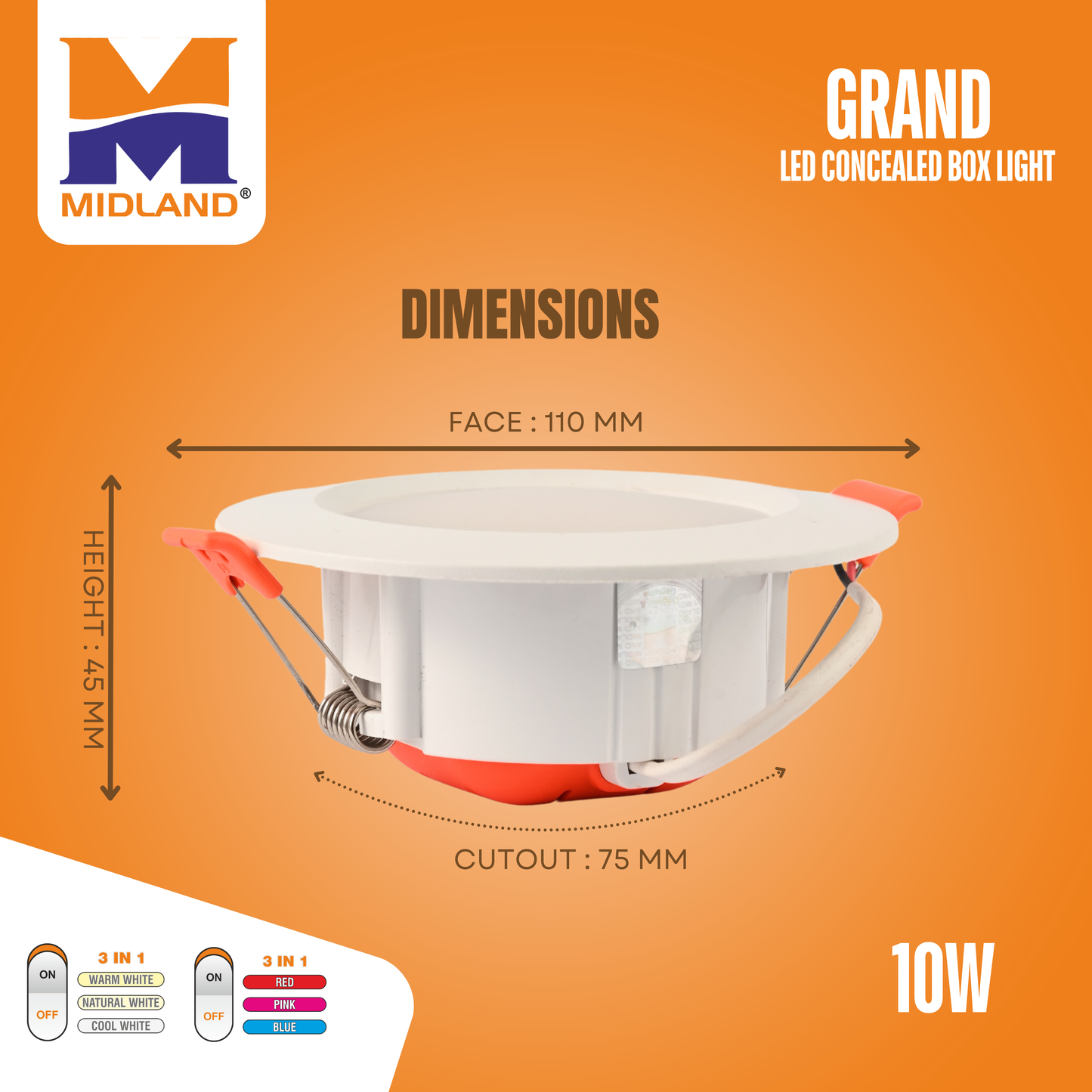 MIDLAND 10W GRAND 3 IN 1 LED CONCEALED BOX LIGHT
