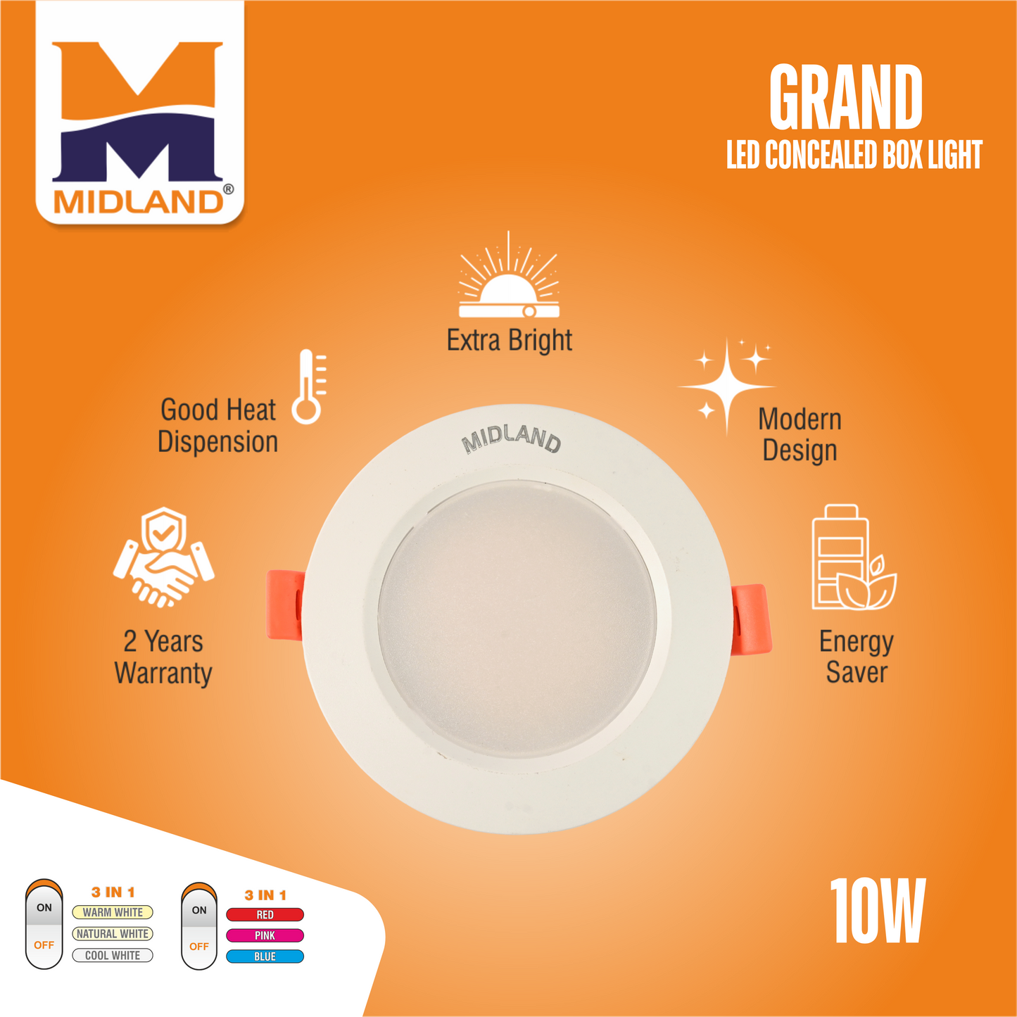 MIDLAND 10W GRAND 3 IN 1 LED CONCEALED BOX LIGHT