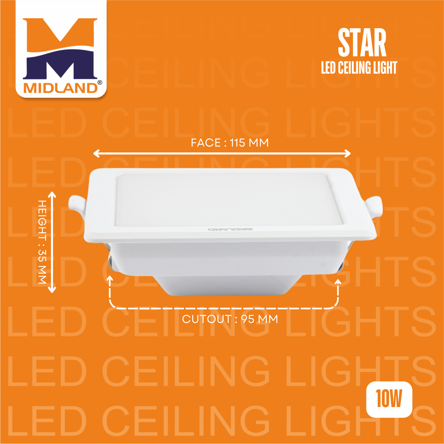 MIDLAND 10W STAR LED SQUARE CEILING LIGHT