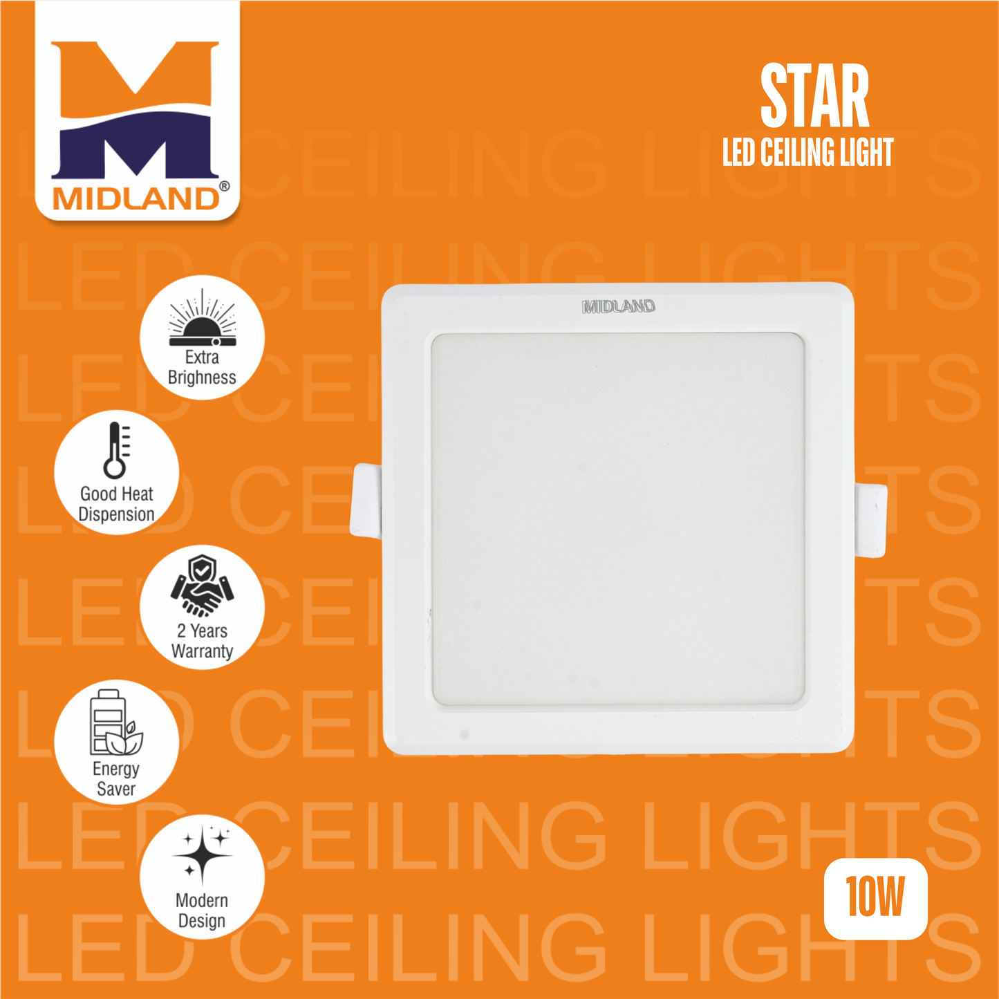 MIDLAND 10W STAR LED SQUARE CEILING LIGHT