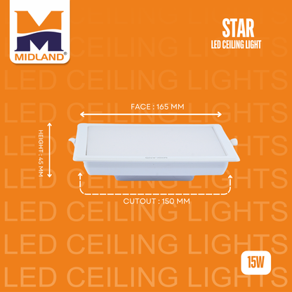 MIDLAND 15W STAR LED SQUARE CEILING LIGHT