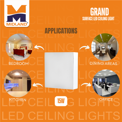 MIDLAND 15W GRAND SURFACE LED SQUARE CEILING LIGHT