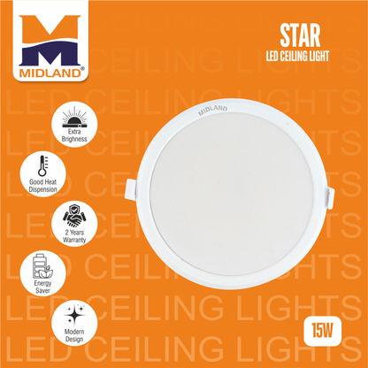 MIDLAND 15W STAR 3 IN 1 LED ROUND CEILING LIGHT