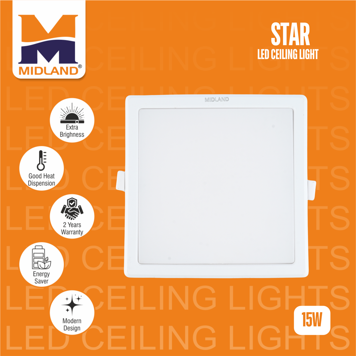 MIDLAND 15W STAR LED SQUARE CEILING LIGHT