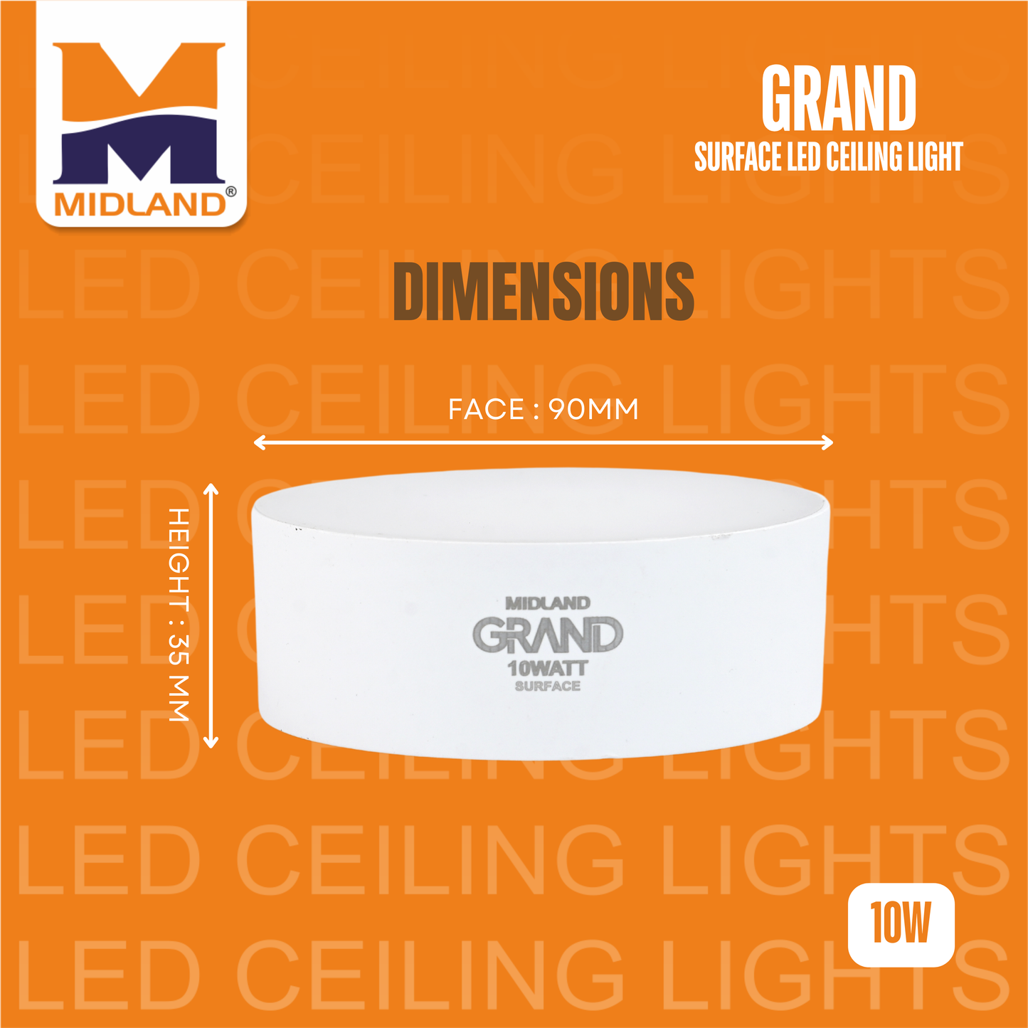 MIDLAND 10W GRAND SURFACE LED ROUND CEILING LIGHT