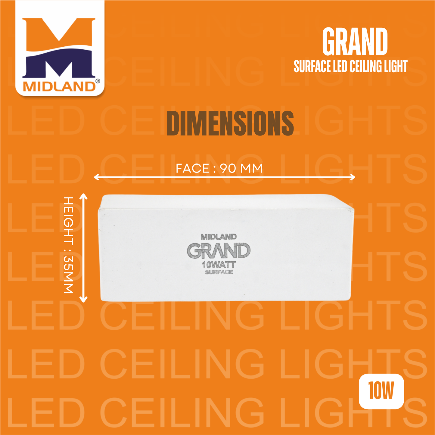 MIDLAND 10W GRAND SURFACE LED SQUARE CEILING LIGHT