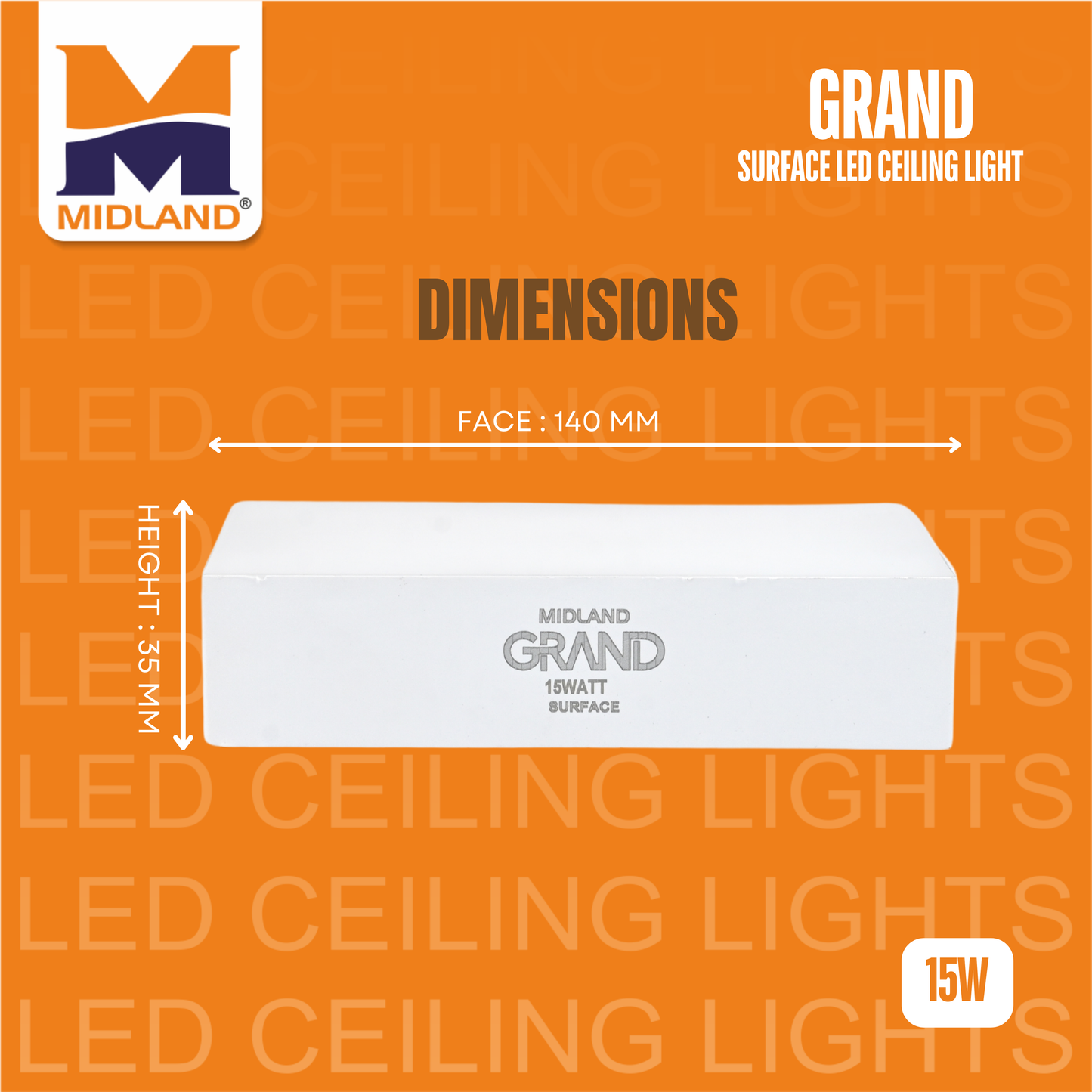 MIDLAND 15W GRAND SURFACE LED SQUARE CEILING LIGHT