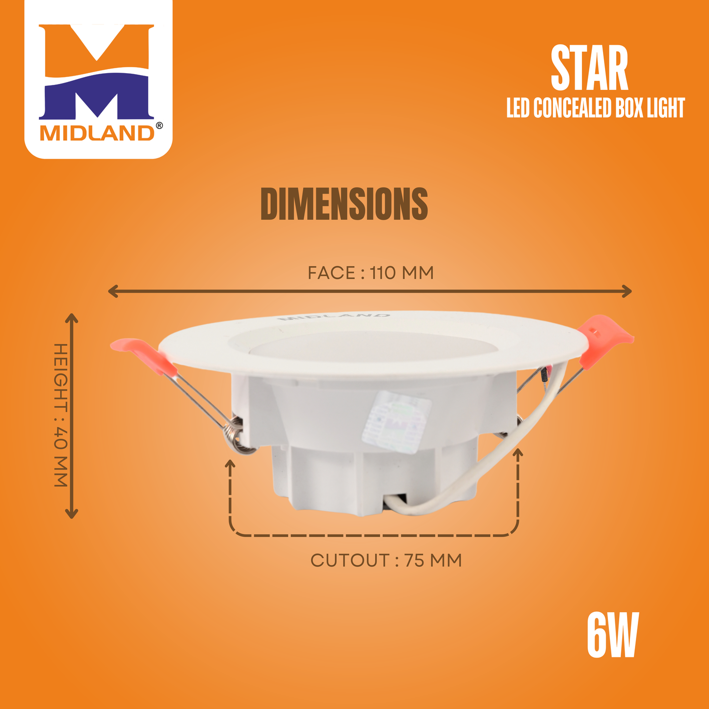 MIDLAND 6W STAR LED CONCEALED BOX LED LIGHT