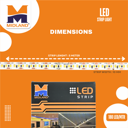 MIDLAND 2835/180 LED PER METER 12V LED STRIP LIGHT (5 MTR.) WITH DRIVER