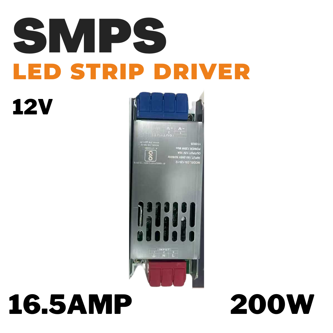 LED STRIP DRIVER 12V ((SMPS)) 16.5 AMP 200 WATT *Recommended for 8-10 Meters of LED Strip Light*