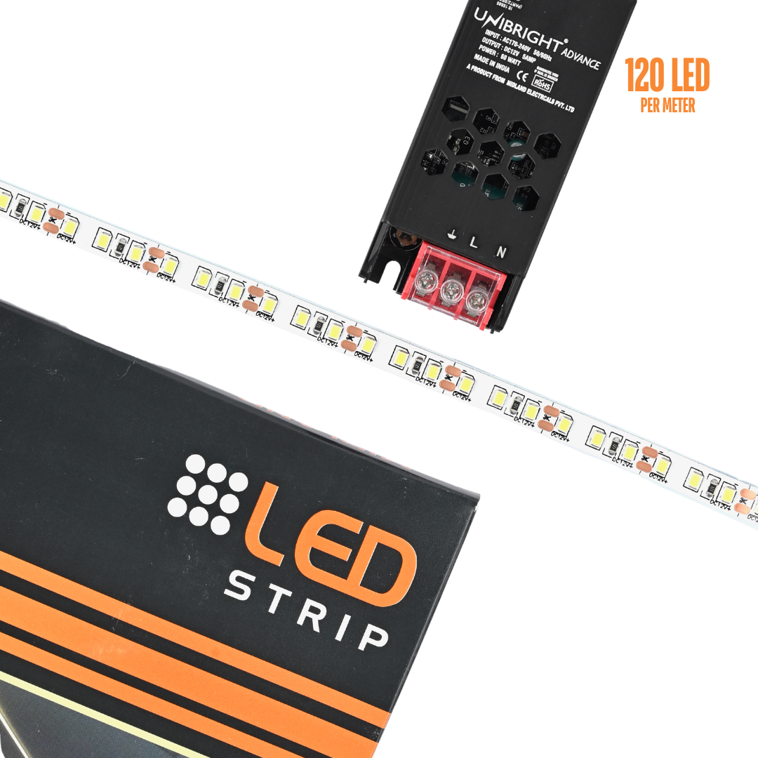 MIDLAND 2835/120 LED PER METER 12V LED STRIP LIGHT (5 MTR.) WITH DRIVER