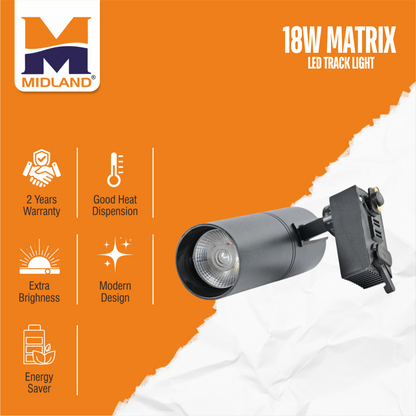 MIDLAND 18W MATRIX COB SERIES LED TRACK LIGHT | BLACK