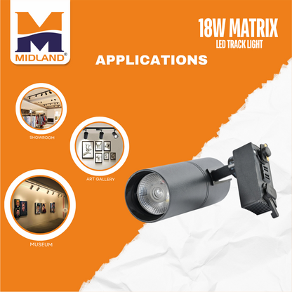 MIDLAND 18W MATRIX COB SERIES LED TRACK LIGHT | BLACK