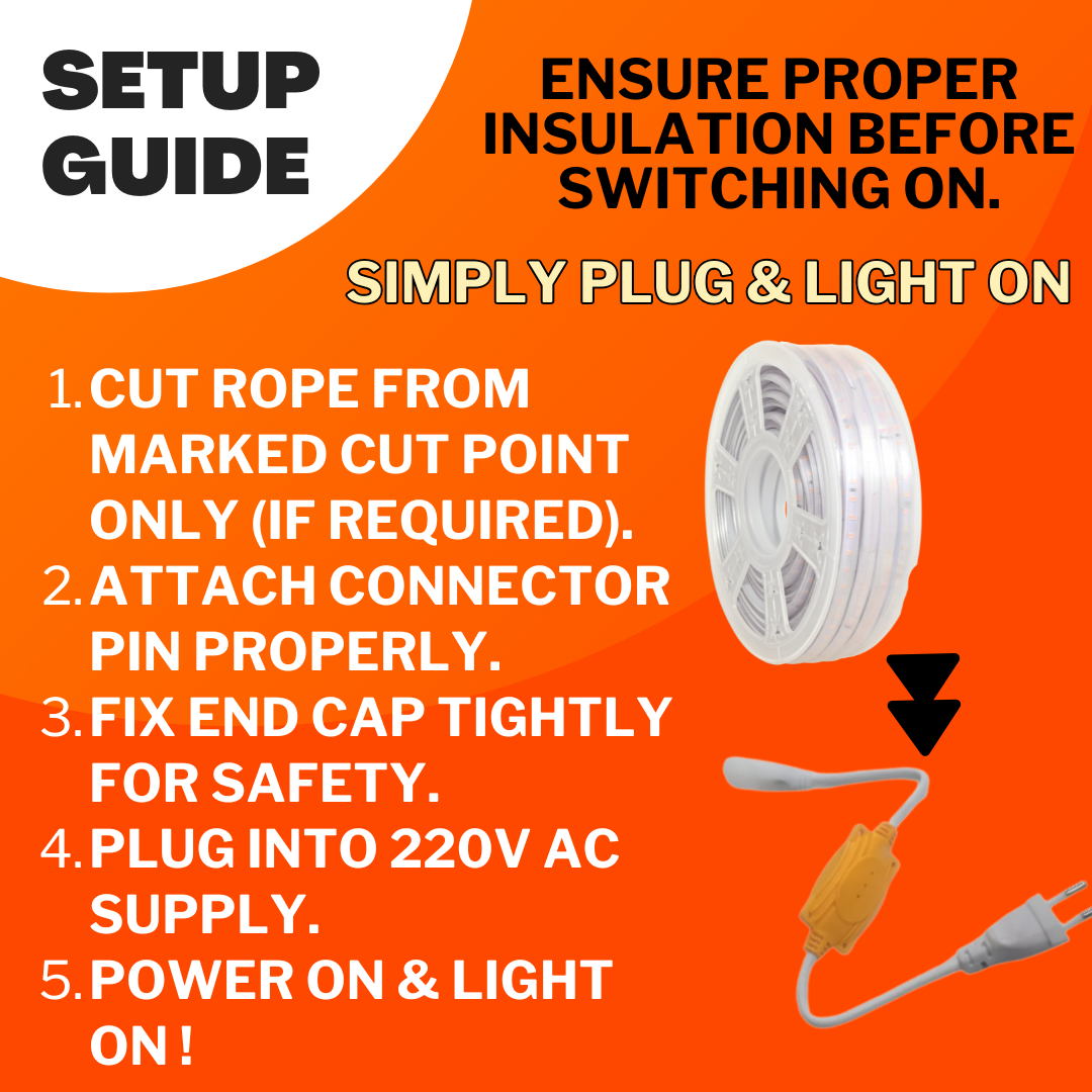 COLOURED LED ROPE LIGHT UNIBRIGHT 220V 20 METER ROLL
