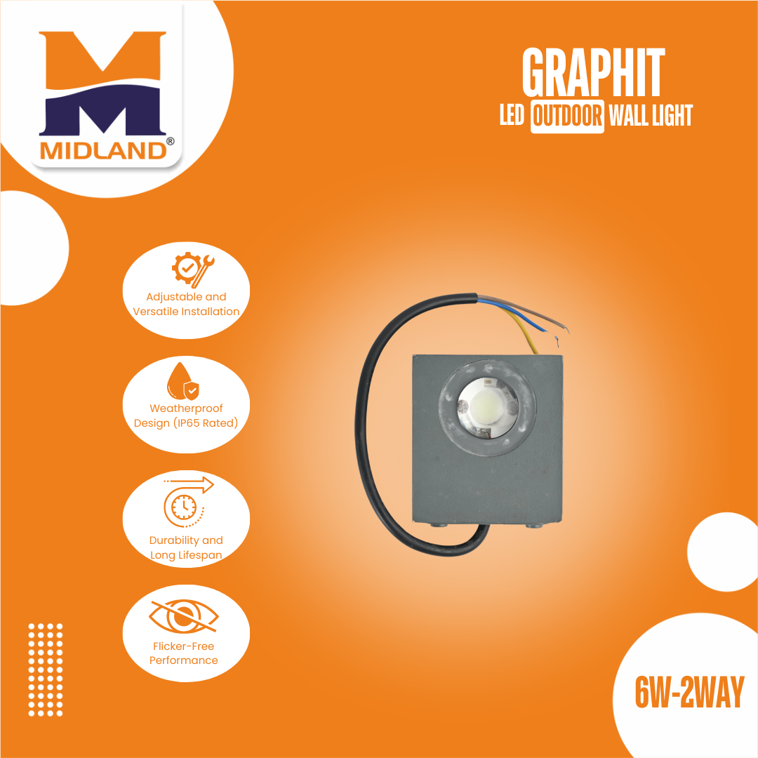 MIDLAND 6W-2WAY GRAPHIT OUTDOOR LED WALL LIGHT