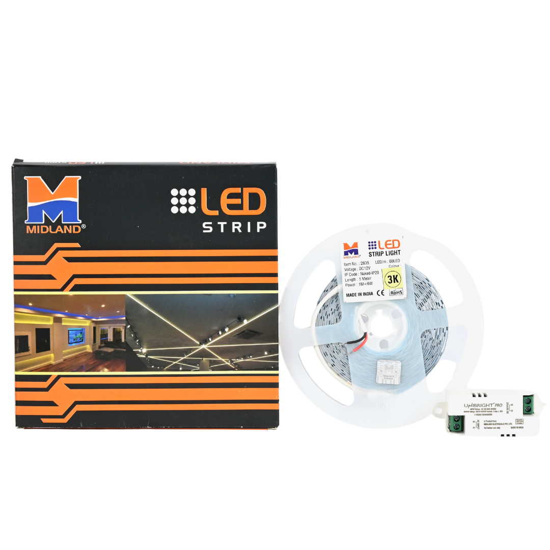 MIDLAND 2835/60 LED PER METER 12V LED STRIP LIGHT (5 MTR.) WITH DRIVER