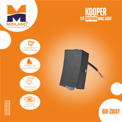 MIDLAND 6W-2WAY KOOPER OUTDOOR LED WALL LIGHT