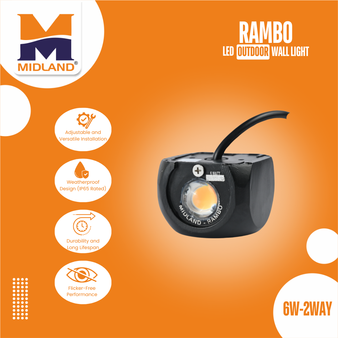 MIDLAND 12W-4WAY RAMBO OUTDOOR LED WALL LIGHT