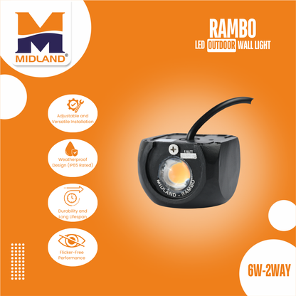 MIDLAND 12W-4WAY RAMBO OUTDOOR LED WALL LIGHT