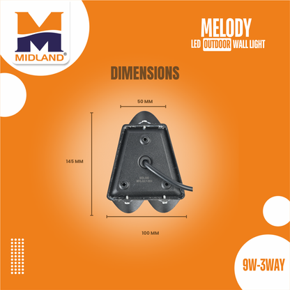 MIDLAND 9W-3WAY MELODY OUTDOOR LED WALL LIGHT