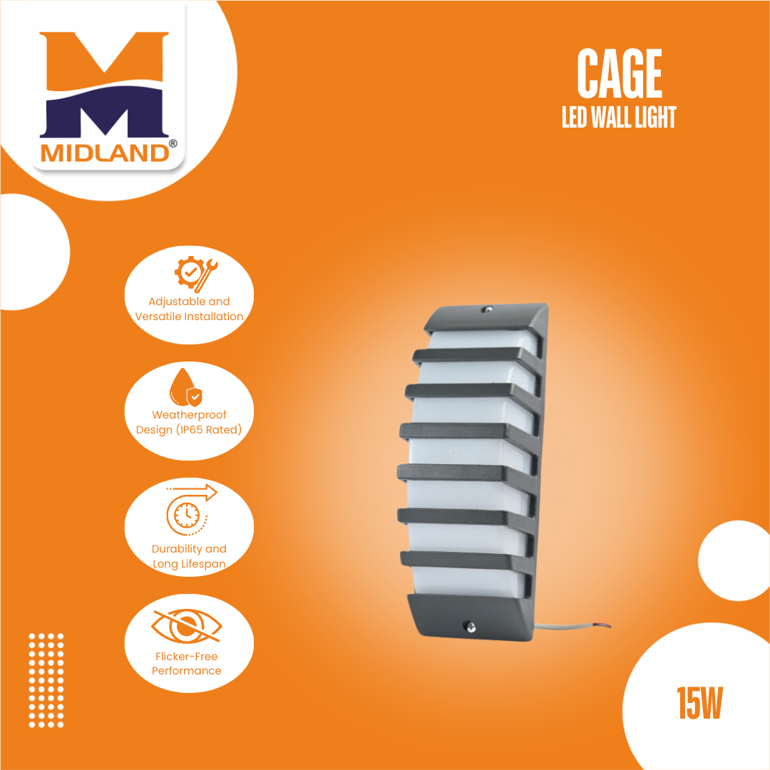 MIDLAND 15W BULKHEAD CAGE LED WALL LIGHT