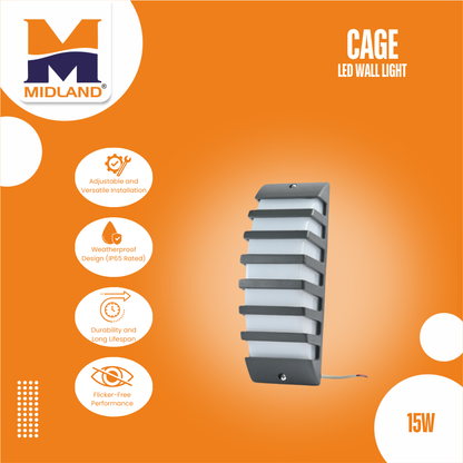 MIDLAND 15W BULKHEAD CAGE LED WALL LIGHT