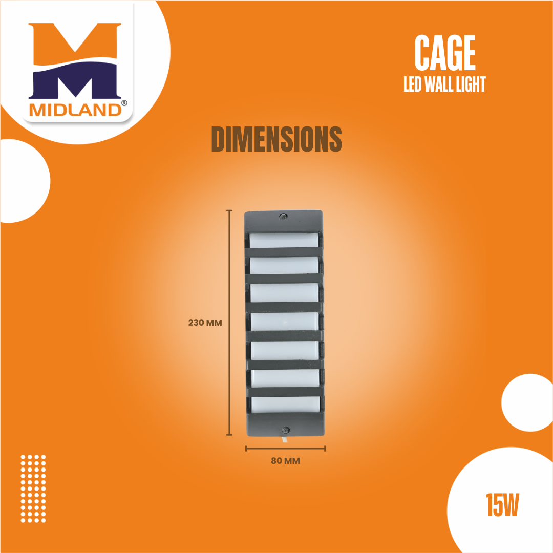 MIDLAND 15W BULKHEAD CAGE LED WALL LIGHT