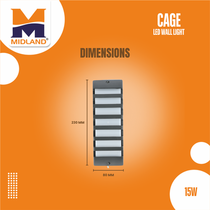 MIDLAND 15W BULKHEAD CAGE LED WALL LIGHT