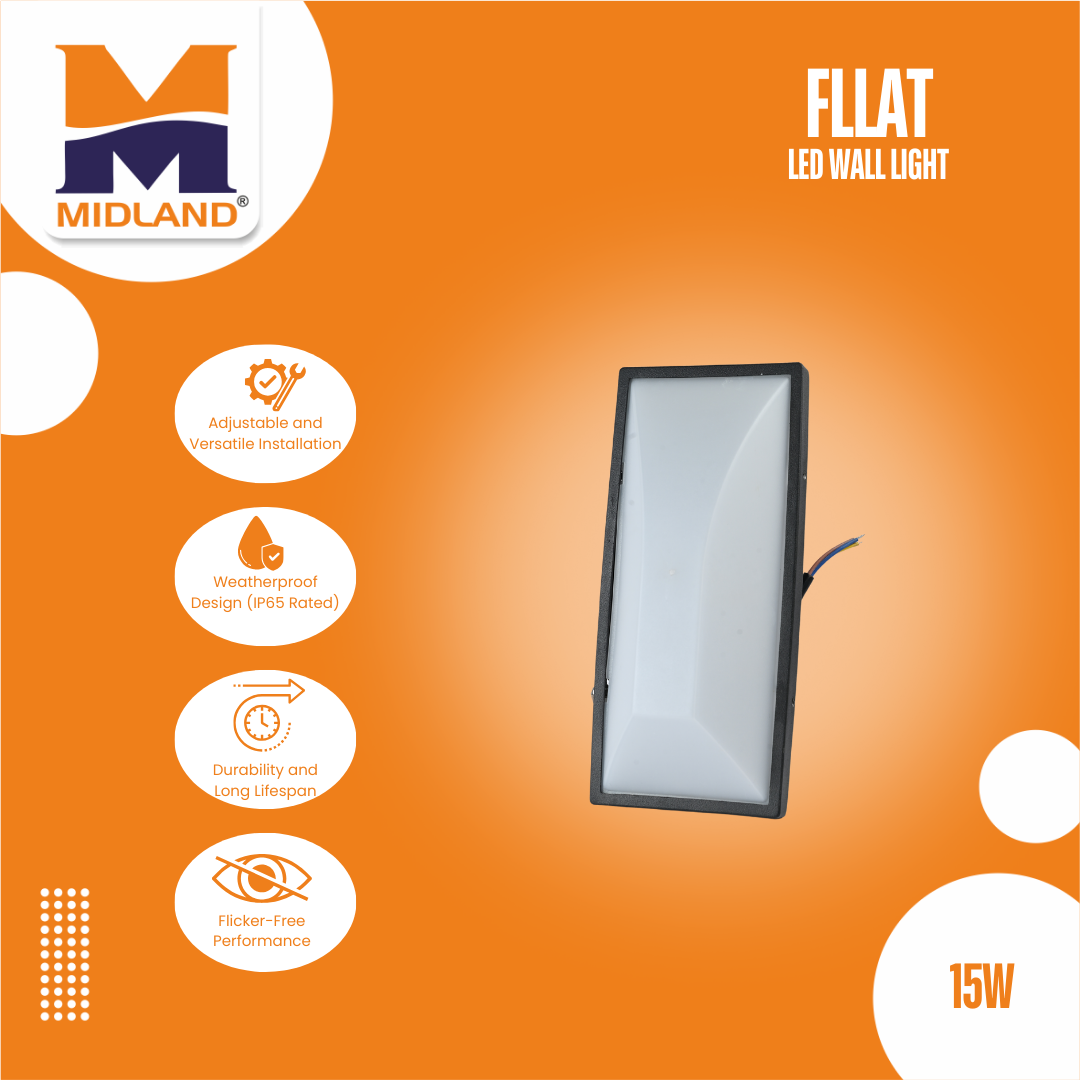 MIDLAND 15W BULKHEAD FLAT LED WALL LIGHT